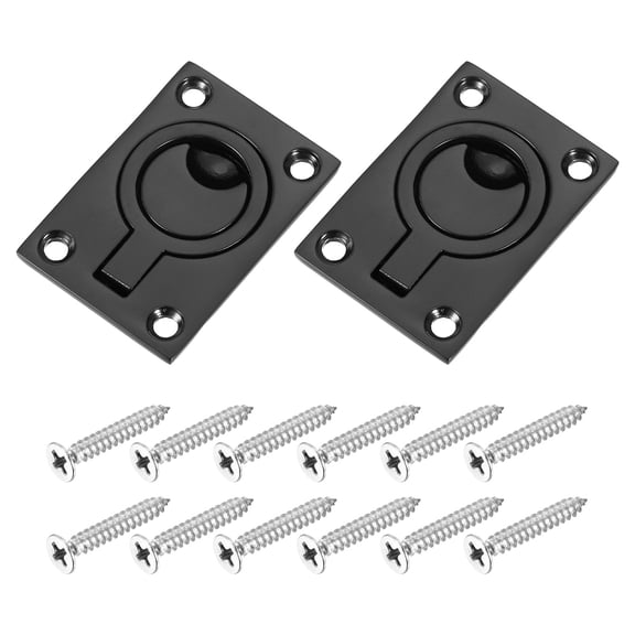 Uxcell 2 Pack Flush Ring Pull, 2.48" x 1.73" Stainless Steel Rectangle Recessed Door Pull with Screws, Black