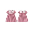 thumbnail image 2 of RUINIXCW Toddler Baby Girl Christmas Dress Little Baby Girls Red Gingham Plaid Dress Puff Short Sleeve Scalloped Doll Collar A-line Dress, 2 of 9