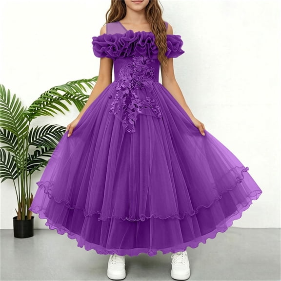 ATOGUTA Party Dresses for Girls Watermelon Red Sleeveless Tulle Long Formal Wedding Pageant Party Fancy Princess Ball Gown Dresses 7-13