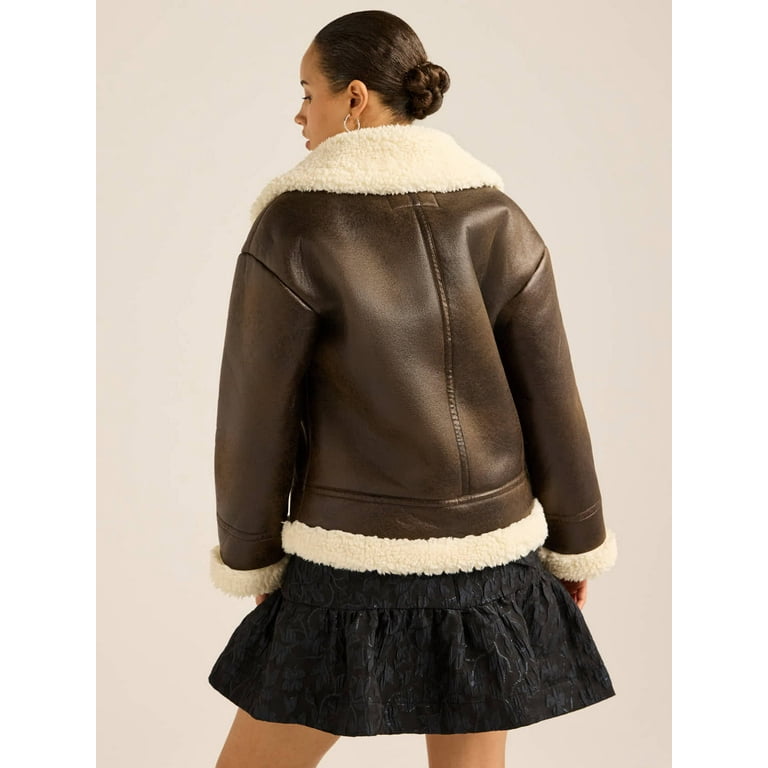 Scoop Women's & Women's Plus Faux Leather Moto Jacket with Scoop Women's & Women's Plus Faux Leather Moto Jacket with