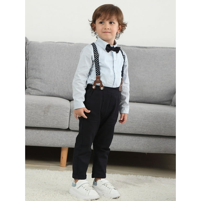 Caretoo Baby Boys Outfit Clothes Suit 1 5 Years Tuxedo Gentleman Dress Shirt Suspenders Pants Formal Party Infant Boy s Size 12 18 Months Blue