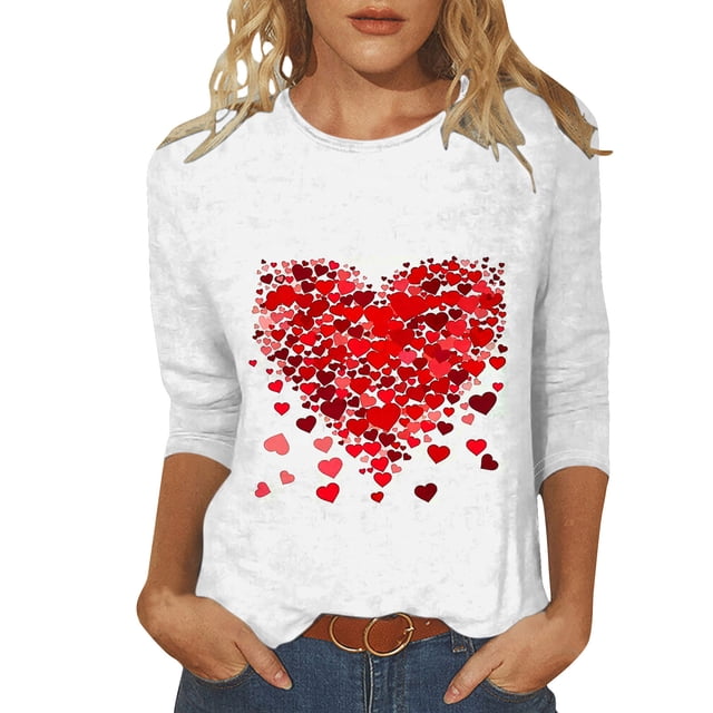 Penkiiy Chemises à Manches 3/4 pour Femmes, T-Shirts Graphiques Imprimés Mignons, Blouses Décontractées Grande Taille, Hauts Basiques, Pull-Over, Multicolore