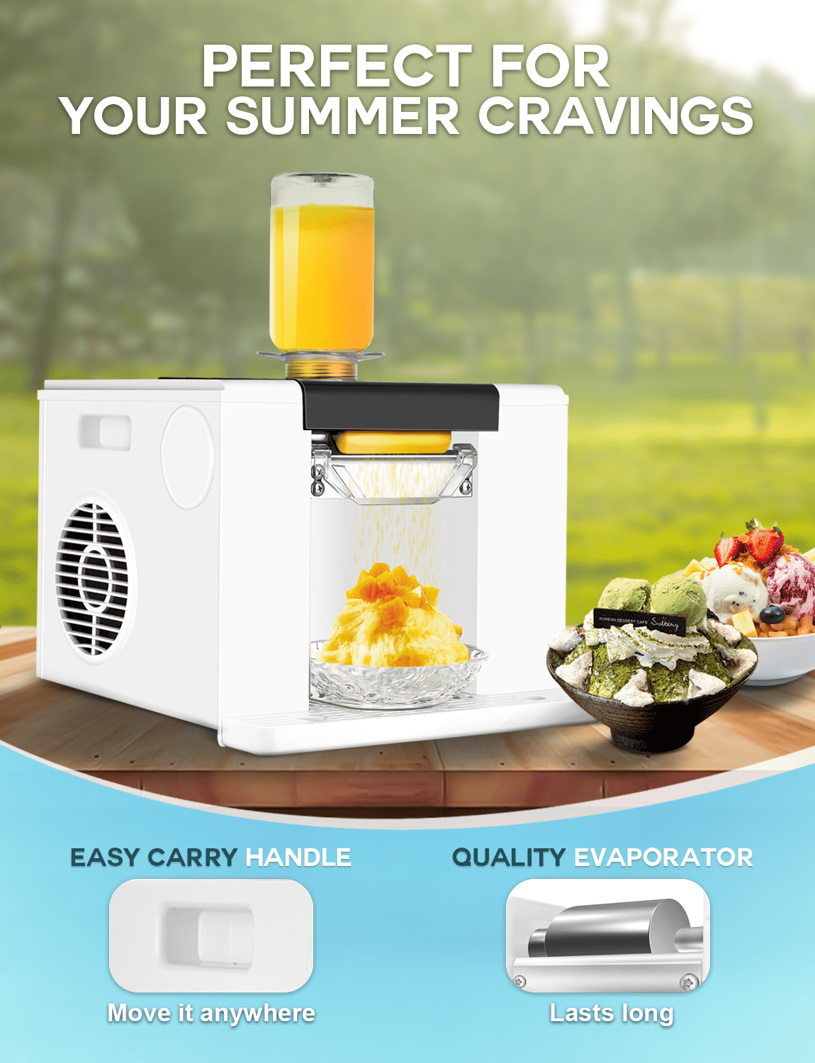 Mojoco Snowflake Ice Machine - Countertop Shaved Ice maker for Korean Bingsu, Snow Cones, and Frozen Desserts - Food-Grade, Mess-Free One-Touch Operation - Automatic Bingsu Machine for Home, Bar