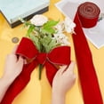 thumbnail image 3 of 10 Yards/9.14m Velvet Ribbon 2.3~2.5 inch Wide Velvet Fabric Ribbon Trim Single Face Velvet Wired Ribbon Satin Velvet Ribbon with Gold Edged for Gift Wrapping Bouquet Decoration - Dark Red, 3 of 9