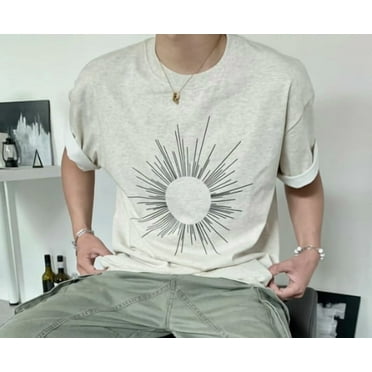 Round Neck Short Sleeve Sunburst Pattern T-Shirt Men's