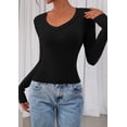 thumbnail image 3 of Crop Top PRETTYGARDEN Mujer Manga Larga Cuello en V Ajustado Negro, 3 of 9