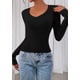 thumbnail image 3 of Crop Top PRETTYGARDEN Mujer Manga Larga Cuello en V Ajustado Negro, 3 of 9