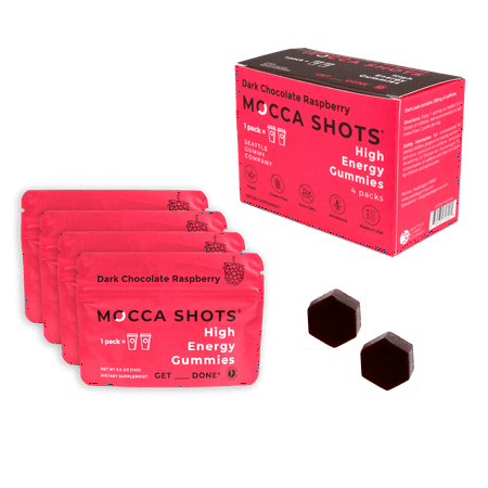 Seattle Gummy Co. Mocca Shots Caffeine Gummies, Dietary Supplement, Dark Chocolate Raspberry, 4 Pack