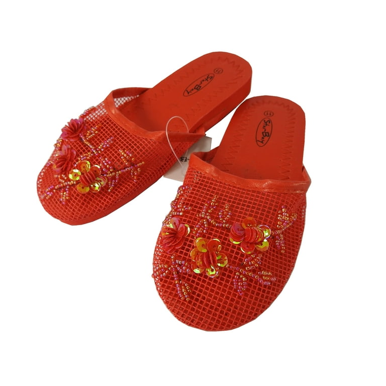 StarBay Girl's Kid's Solid Red Floral Beaded Mesh Slippers Sandals - Walmart.com