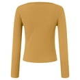 thumbnail image 4 of felwors Women's Long Sleeve Stretch Ribbed Crewneck T-Shirt - Fitted Casual Basic Top for Business & Daily Wear Yellow, XL, 4 of 6