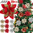 thumbnail image 2 of 10/1 piezas de flores artificiales navideñas con purpurina y flores de Pascua con clips, adornos para árbol de Navidad, coronas de bricolaje, decoraciones para bodas y Año Nuevo, 2 of 5