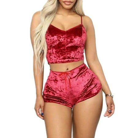 

Enjiwell Womens 2pcs Babydoll Velvet Sleepwear Babydoll Lingerie Nightdress Pajamas Set