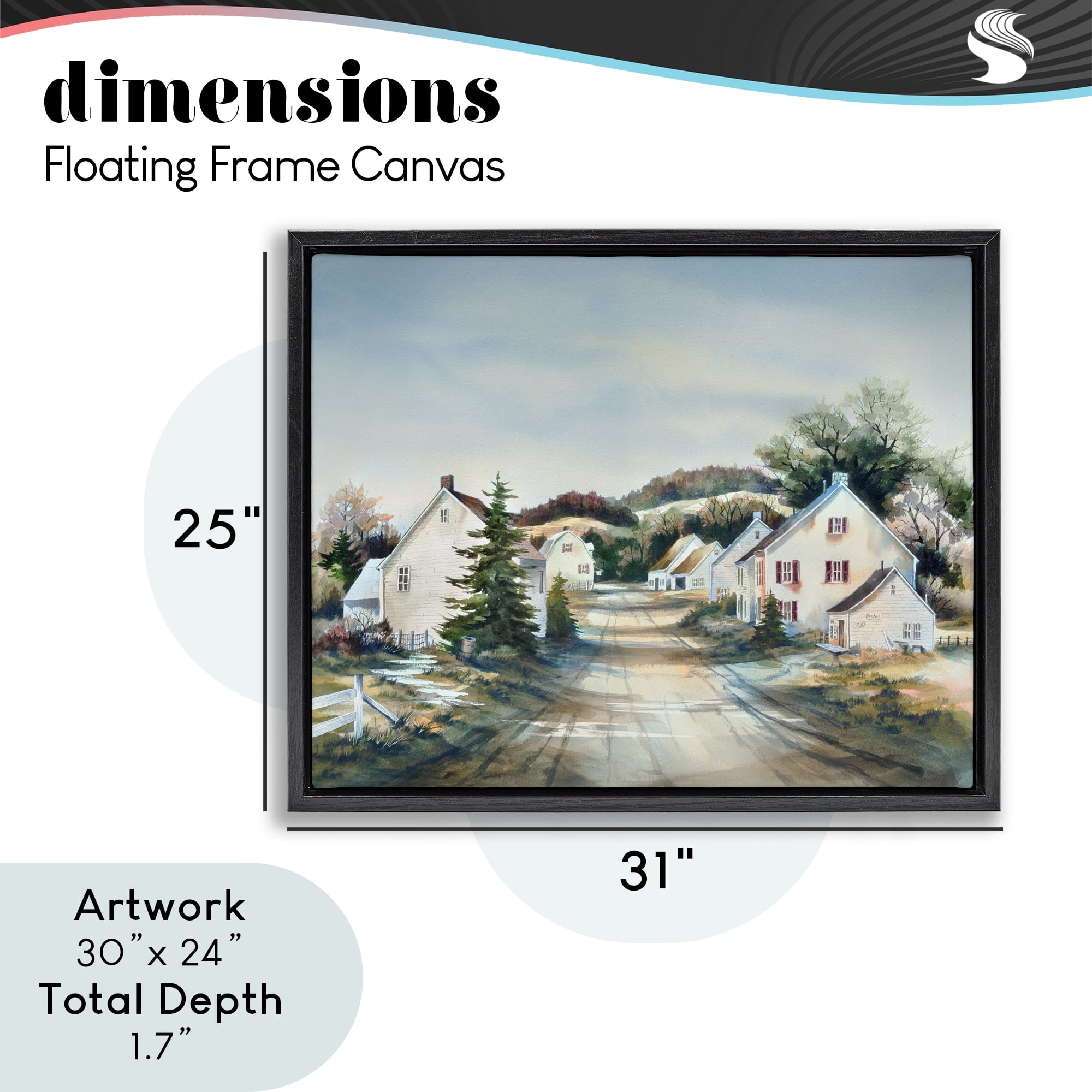 Stupell Industries Tranquil Village Road & Houses Black Framed Floater Canvas Wall Art, design by Owen Wexler