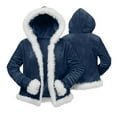 thumbnail image 4 of Hxshgdsn Womens Cropped Cardigans With Hoodies Fleece Faux Fur Trim Warm Jacket Coat With Pocket Navy S, 4 of 5