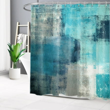 HVEST Abstract Art Painting Shower Curtain, Blue Grey Modern Art Bathroom Shower Curtain Polyester Fabric Decor Curtain with Hooks, 72X78 inch