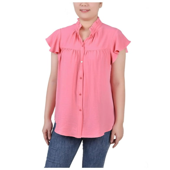 NY Collection Womens Petites Work Spring Button-Down Top