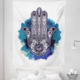 thumbnail image 1 of Evil Eye Tapestry, Hamsa on Watercolor Brushstrokes Backdrop Ornament Floral Elements, Fabric Wall Hanging Decor for Bedroom Living Room Dorm, 5 Sizes, Pale Blue Dark Blue, by Ambesonne, 1 of 1
