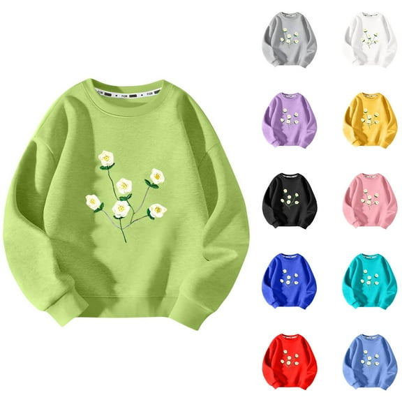 LOVZFMLL Toddler Girls Tops, Floral Print Fleece Lined Warm Cute Versatile Crew Neck Long Sleeve Sweatshirt, Fall Clothes 3-4 Years Girls Clothes