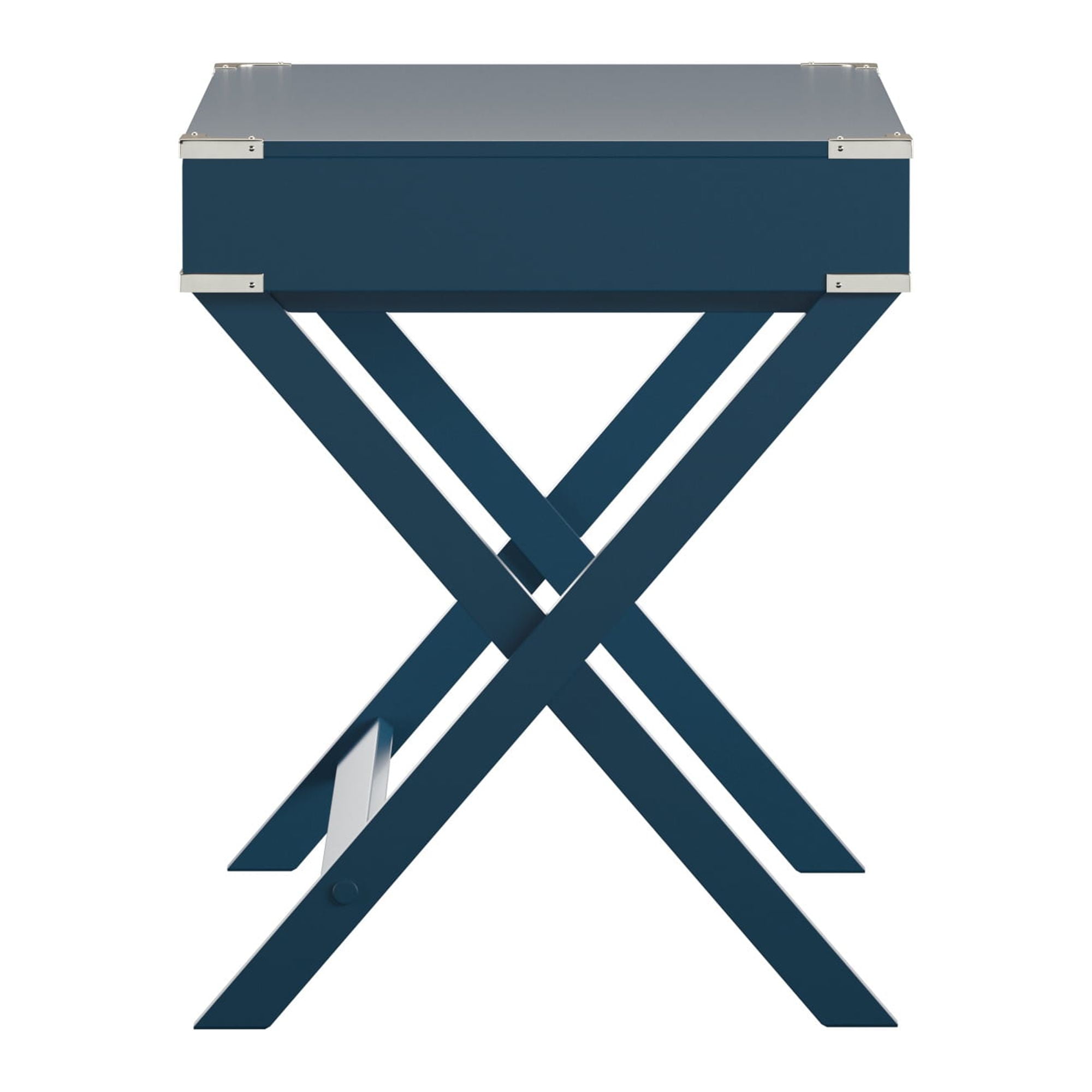 Weston Home Wood X-Base Campaign Writing Desk with Drawers, Blue Steel
