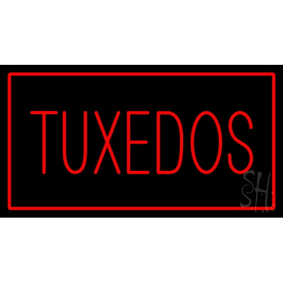 Tuxedos Rectangle Red LED Neon Sign 20" Tall x 37" Wide - inches, Black Square Cut Acrylic Backing, with Dimmer - Premium built indoor Sign for Storefront, Store interior, Studio.