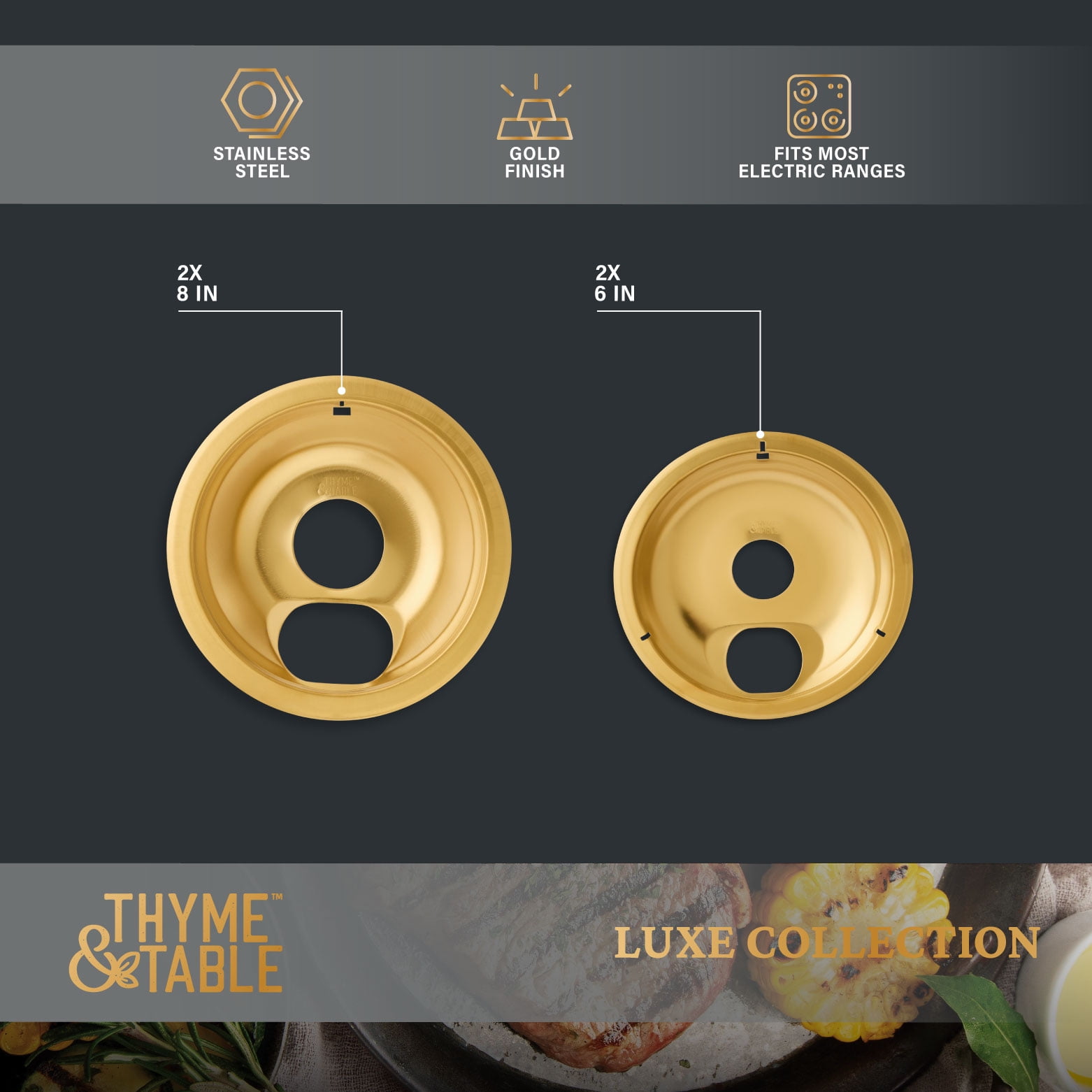 Thyme & Table 4-Piece Gold Stainless Steel Electric Range Drip Pan Set