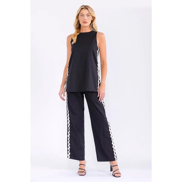 Conjunto de lino con detalle en contraste Roman Fashion /Juvenil, 9087-10037 (Negro) negro M