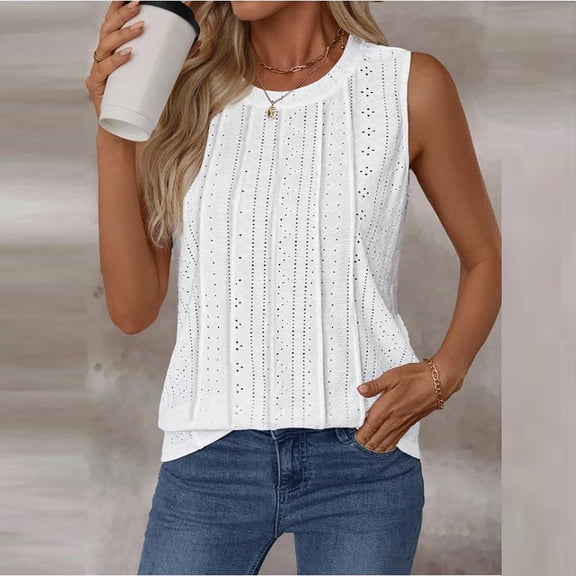 Women's Pleated Sleeveless Round-Neck Casual Top