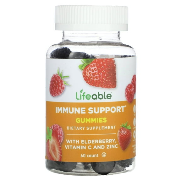 Lifeable Immune Support Gummies with Elderberry, Vitamin C and Zinc, Natural Berry, 60 Gummies