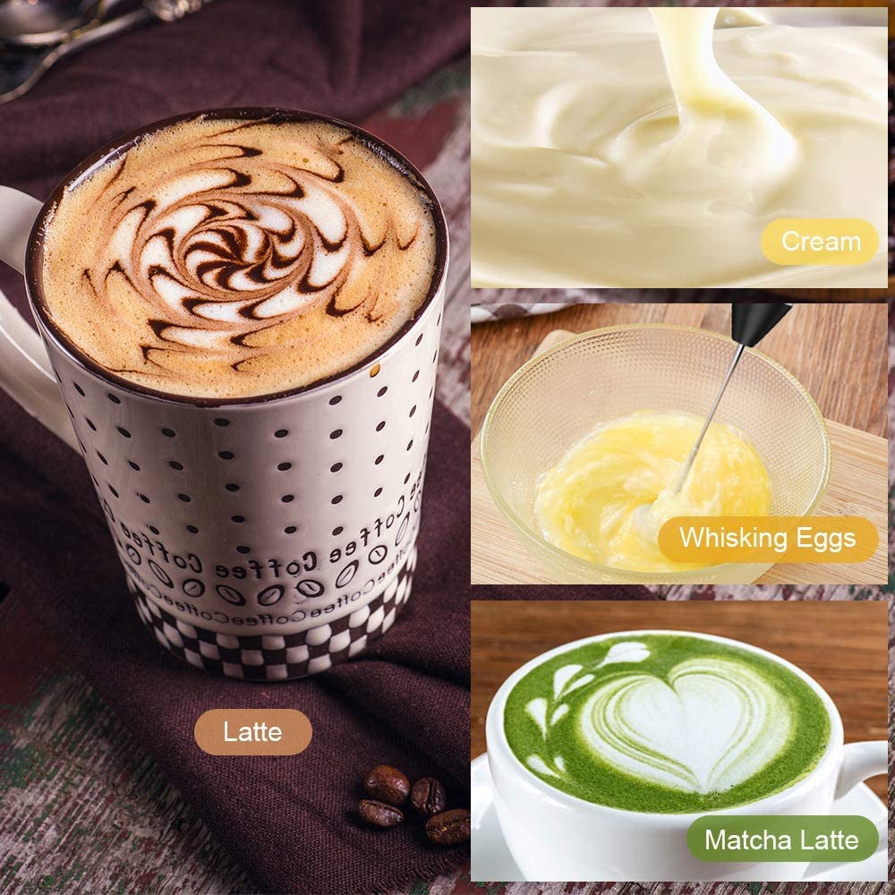 Mousseur Lait Recharge Usb Mini Batteur à Œufs Pour Café Mousseur à Lait Électrique Cappuccino Café au Lait Mousseur à Café Fouet Électrique à Mousse De Lait avec 3 Fouets et 3 Vitesses Réglables