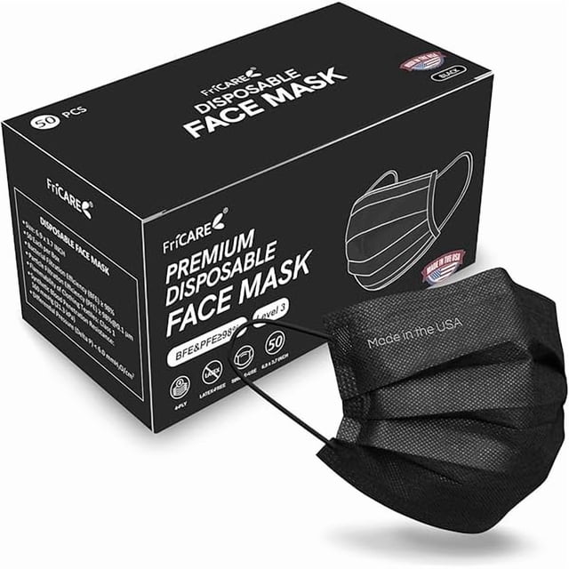 Chenchen Made in USA Disposable Face Masks, 4-Ply ASTM Level 3 Medical Grade, Breathable & Comfortable for Adult Daily Work/Sun Protection, 50 Pack Black