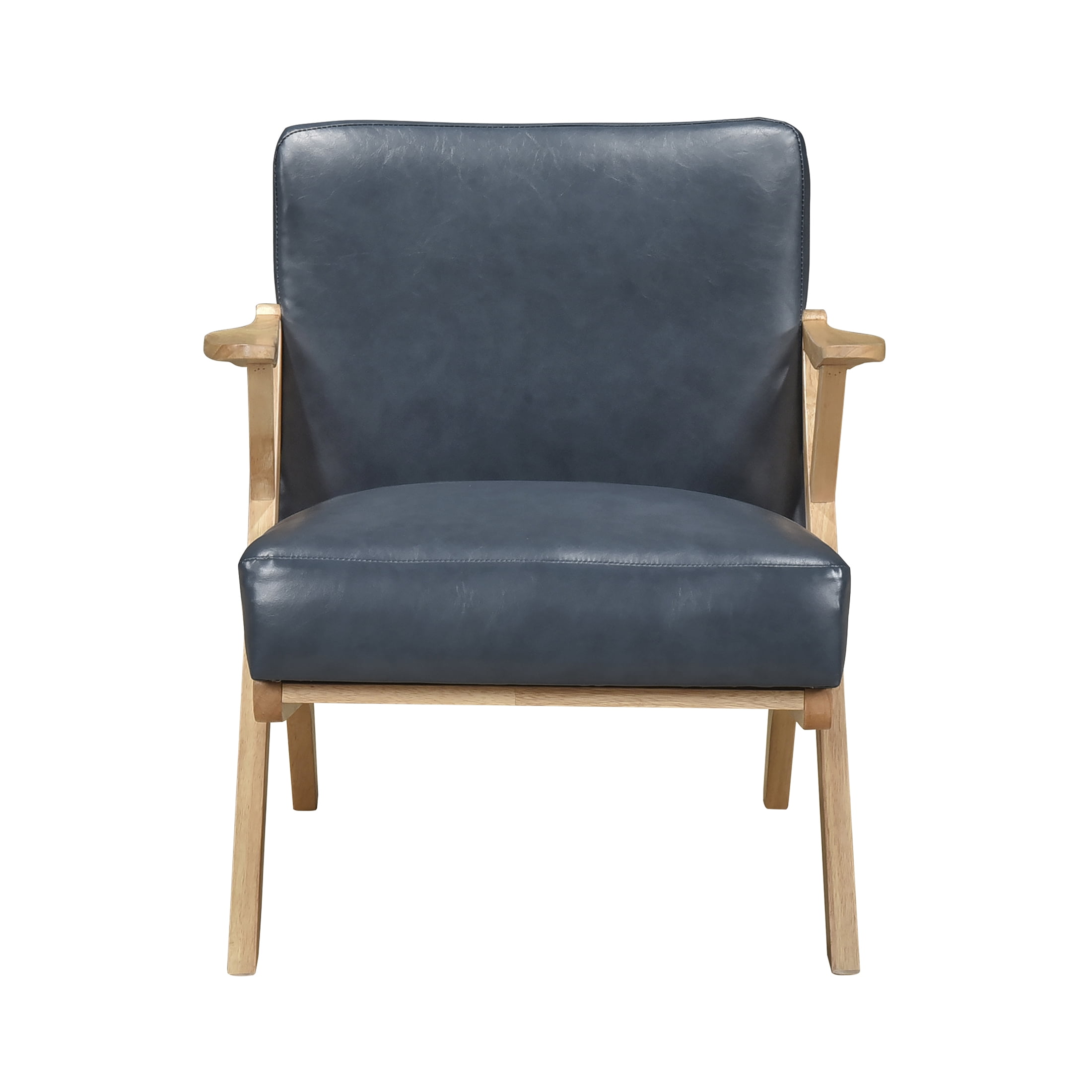 OakvillePark Loxbury Faux Leather Accent Chair, Blue/Natural Wood