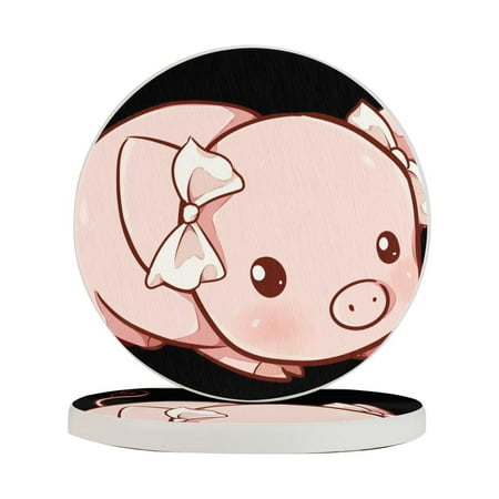 

Circular Drink Coasters Set Pig Kawaii Cute Beautiful Home Decor Diatomite Heat-Resistant Diatomite Protect Table Countertop