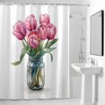 thumbnail image 4 of Watercolor Tulip Fabric Shower Curtain Pink Flowers Leaf Washable Shower Curtains for Bathroom, Waterproof Bath Curtain with Hooks Home Decor 36x72in, 4 of 8
