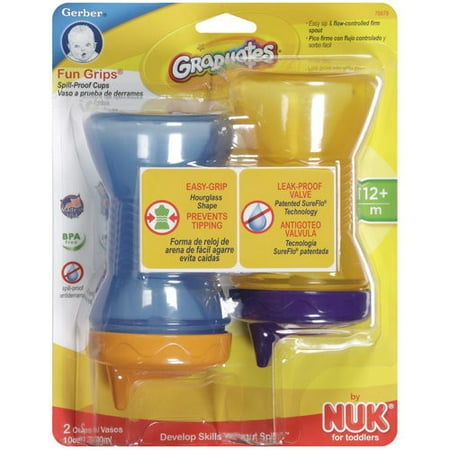 Gerber Graduates Fun Grips Hard Spout Sippy Cup in Assorted Colors, 10-Ounce, 2 cups