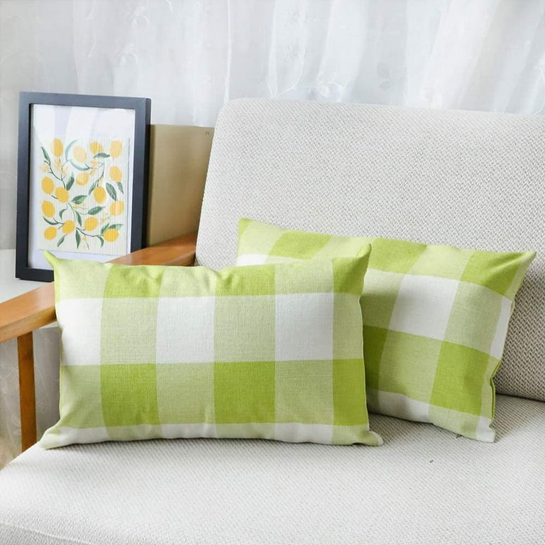 Green Throw Pillow Covers Farmhouse Polylester Linen Buffalo Plaid