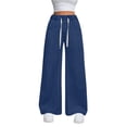 thumbnail image 2 of Wutalume High Waisted Jeans for Women Drawstring Wide Leg, Adjustable Loose Straight Cut Denim Pants for Casual Comfort,Dark Blue L, 2 of 5