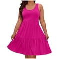 thumbnail image 2 of THDHVS Plus Size Dresses for Curvy Women,Womens Dresses,Fashion Women Plus Size Summer Casual Round-Neck Sleeveless Solid Dress Hot Pink 2XL, 2 of 7