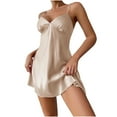 thumbnail image 2 of Lorytime Satin Nightgowns for Women Knee Length Sleeveless Nightgowns Solid Nightshirts Nightdress Spaghetti Strap Sleepdress Comfy Soft Lounge House Pajamas Dress Beige L, 2 of 8