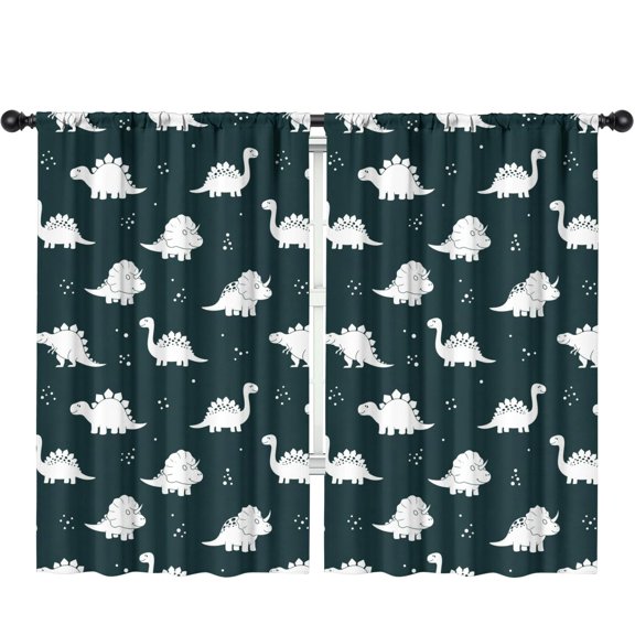 Blackout Kids Curtains,Black Dinosaurs Silhouette Pattern Childrens Insulated Curtains Set Of 2,Bedroom Essentials,Toddler Room Decor 52"x84"