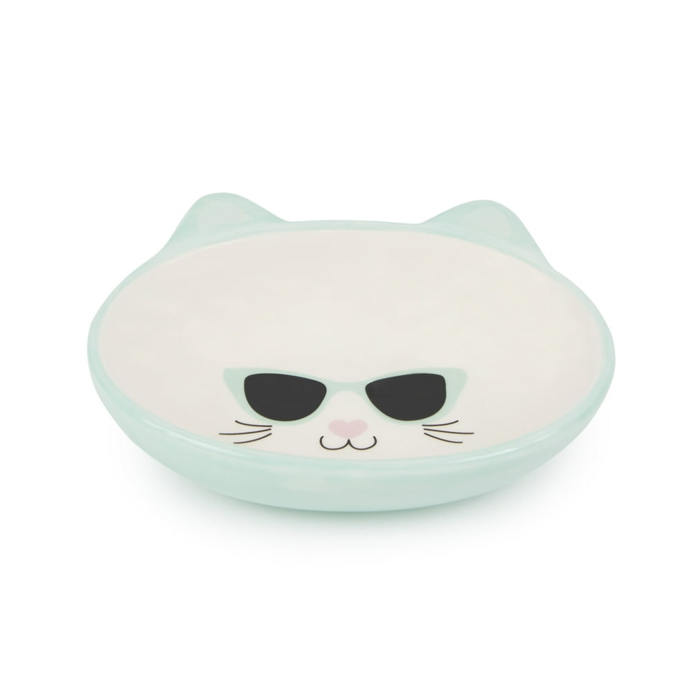 SimplyCat Ceramic Cat Face Bowl, Blue, 4.73 Oz