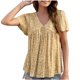 thumbnail image 1 of Blusas para Mujeres Casual, Impresión Floral Sólida de Gran Tamaño, Cuello de Manga Corta Blusa Superior, 1 of 8