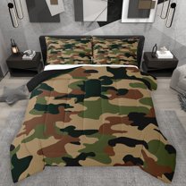 Homewish Geometric Camo Boy 3-Piece Full Size Comforter Sets,Black Green Bedding Comforter Set,Abstract Camouflage Lightweight Bedding Sets,Microfiber Bedroom Decor,Reversible