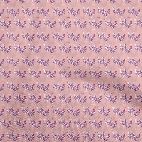 oneOone Georgette Viscose Rose Pink Fabric Birds Rooster Quilting Supplies Print Sewing Fabric By The Yard 42 Inch Wide
