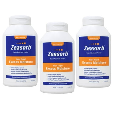 Zeasorb Super Absorbent Powder – Helps Target Excess Moisture, Talc-Free, Paraben-Free, Aluminum-Free, 2.5 oz (71 g) (Pack of 3)