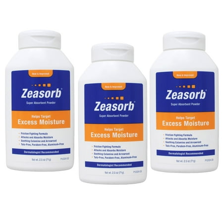 Zeasorb Super Absorbent Powder – Helps Target Excess Moisture, Talc-Free, Paraben-Free, Aluminum-Free, 2.5 oz (71 g) (Pack of 3)