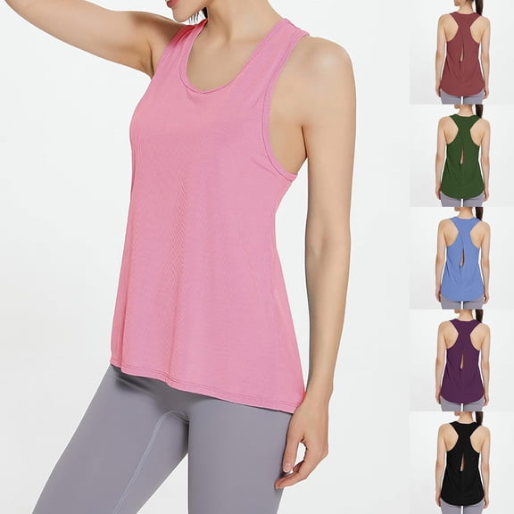 Women Workout Tops Sleeveless Summer Athletic Tank Tops Scoop Neck Basic Undershirt Yoga Shirts Athletic Running Stretch Racerback Breathable Tee