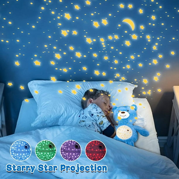 Jouets pour bébés animaux en peluche poupée calme ours Machine à bruit  blanc pour dormir musique douce avec veilleuse de projection de ciel étoilé  