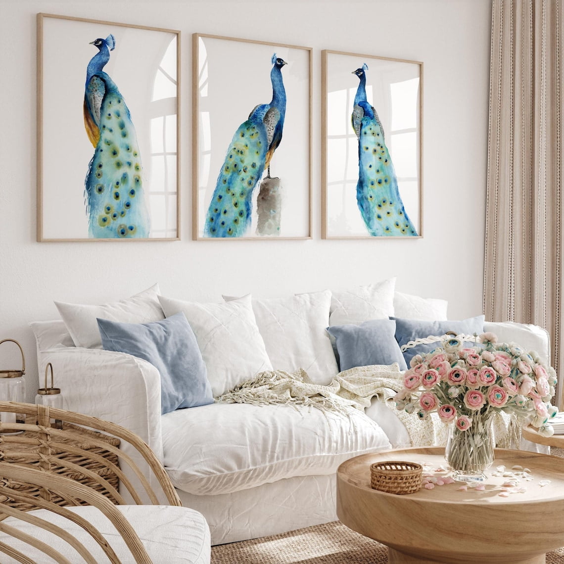 Peacock Minimalist Wall Art Modern Living Room Office Gallery Wall And Home Decor