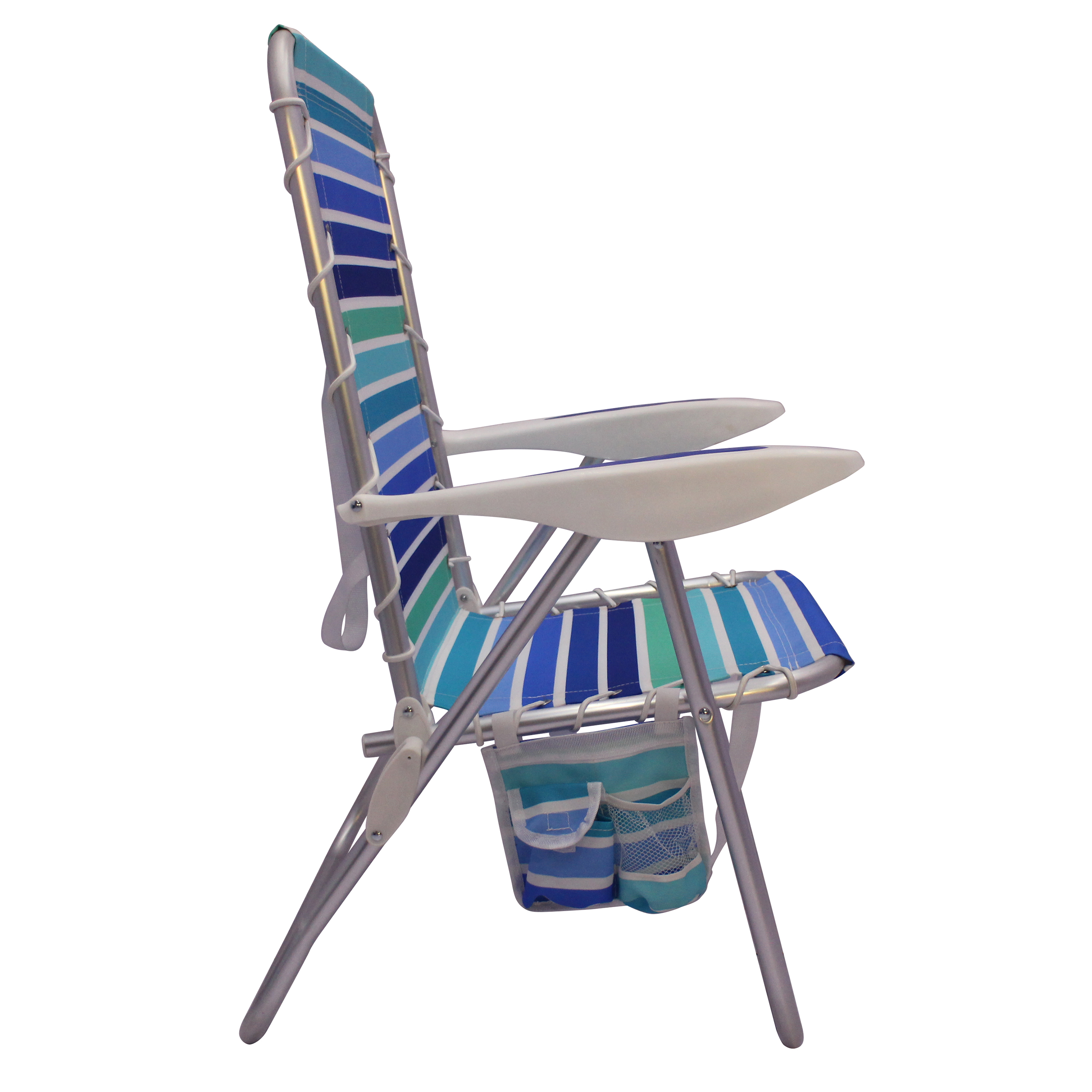 2-Pack Mainstays Reclining Bungee Beach Chair Blue & Green Stripe - image 4 of 9
