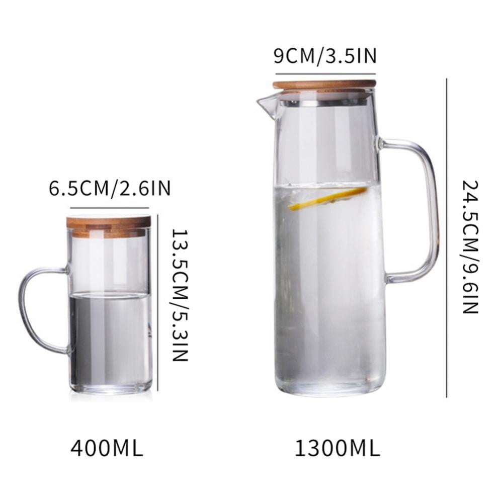 Glass Pitcher with Bamboo Lid - High Heat Resistance Stovetop Safe Pitcher  for Hot/Cold Water & Iced Tea (1200ML 42oz)